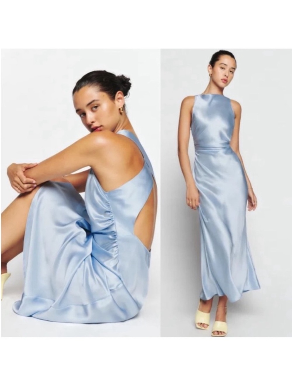 Reformation Blue Casette Silk Dress